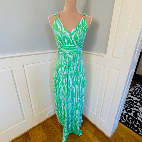 Lilly Pulitzer Villa Maxi Dress Finder Keepers Abstract Swirl Knit Maxi Small - Picture 2 of 7